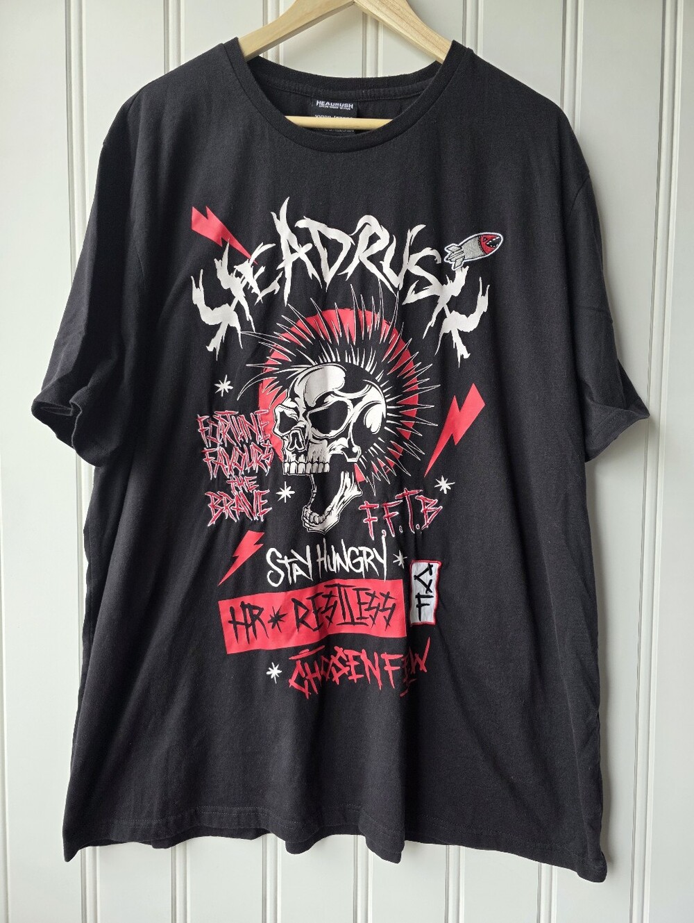 Headrush Fortune Favours The Brave Graphic Skull T Shirt Red Black 4XL